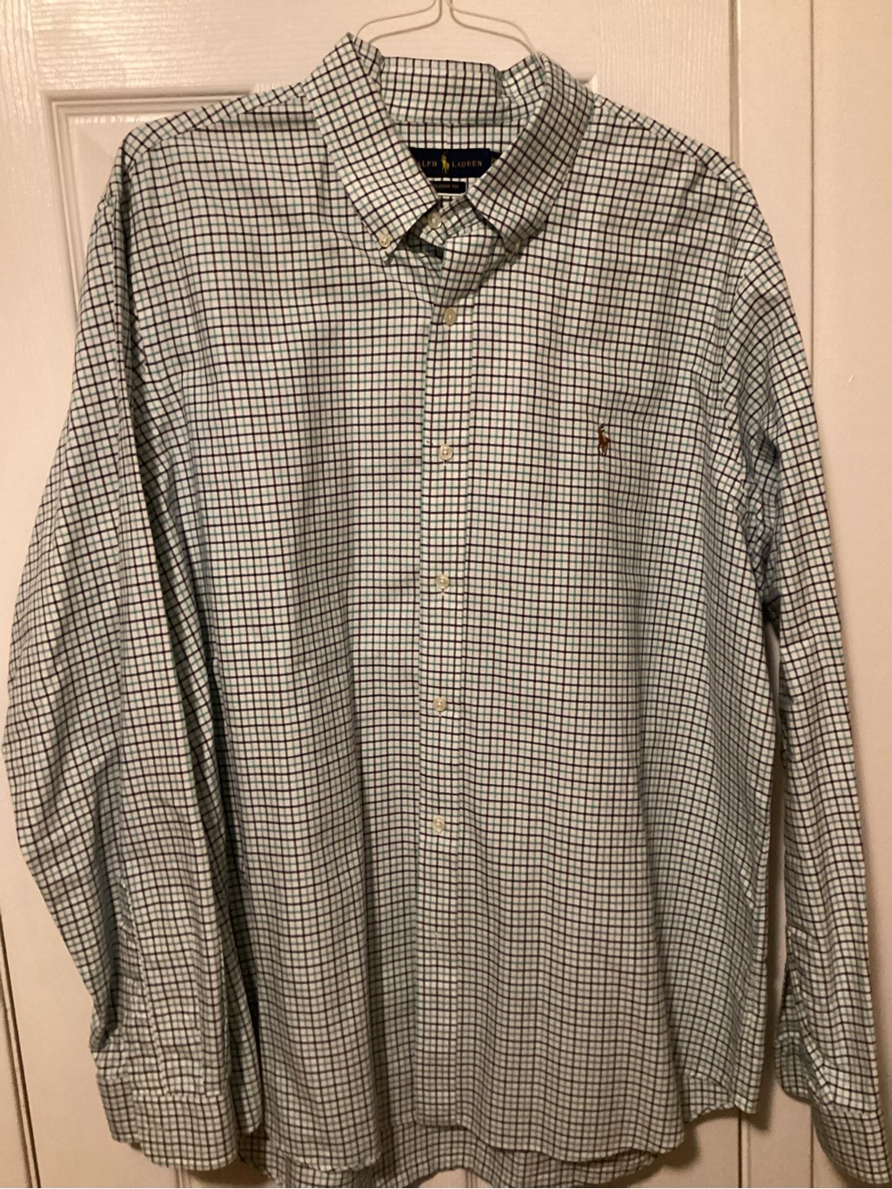 Ralph Lauren Green and White Checked Button-Down Shirt